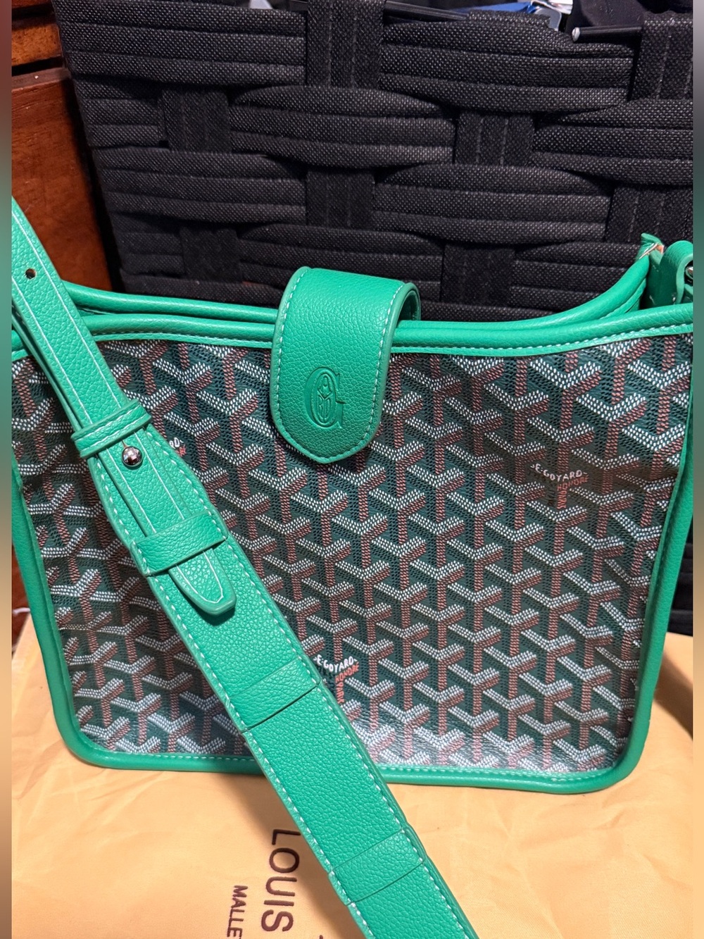 Teal Green Goyardine Coated Canvas Shoulder Bag